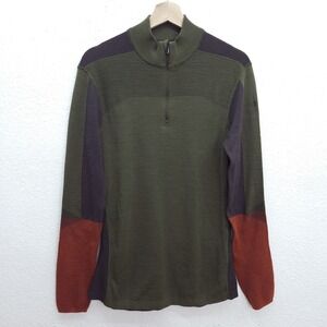 Smartwool Intraknit 200 Mens Colorblock Green Brown Orange 1/4 Zip Medium